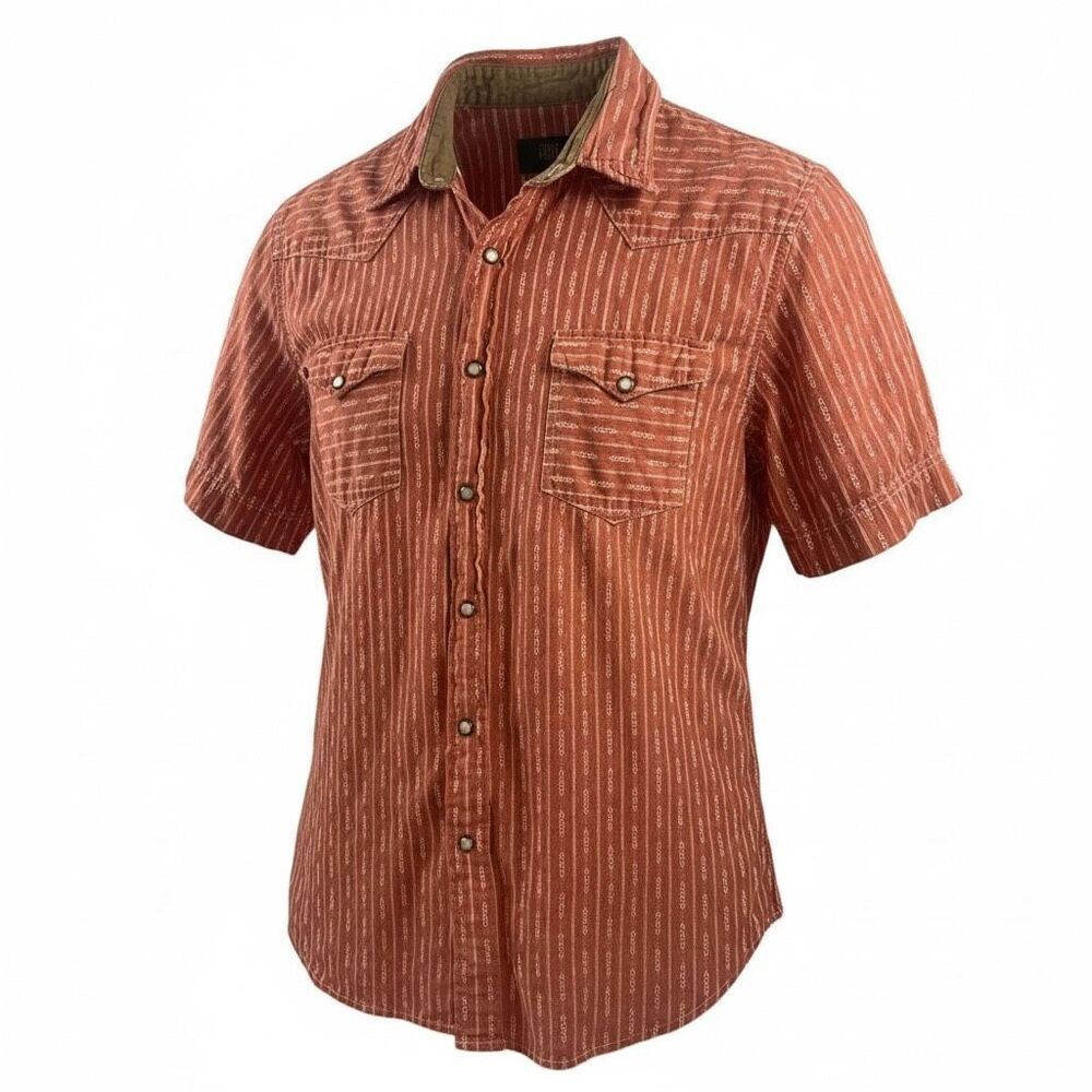 Frye Red Western Stripe Pearl Snap Shirt 100% Cotton Men’s L Rugged Casual Wear